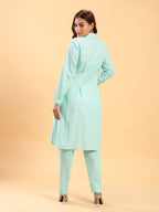 BohoJazz Mint Green Longline Shirt with Formal Pants Co-ord Set - Distacart