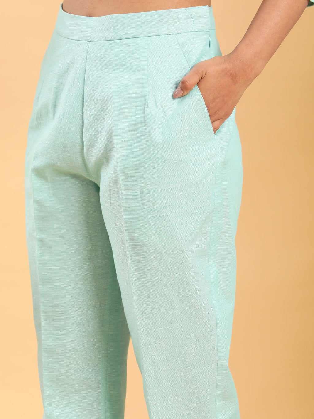 BohoJazz Mint Green Longline Shirt with Formal Pants Co-ord Set - Distacart