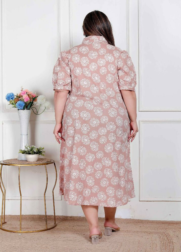 Miravan Plus Size Womens Puff Sleeve Pure Cotton Printed Maxi Dress - Distacart