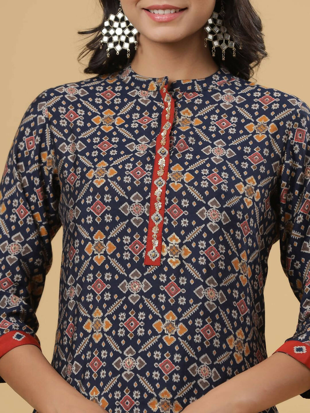 Juniper Women's Navy Printed Straight Knee Length Kurta - Distacart