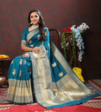 Lorenvalley Fashion Rama Soft Silk Woven Design Gold Zari Weaving Saree