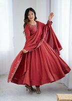 Joban Fashion Maroon Kurta Set Chanderi Sequence Embroidery Work - Distacart