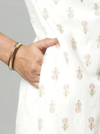 Ahalyaa Women's Off White Cotton Printed Kurta - Distacart