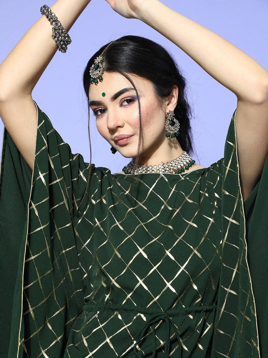 Janasya Green Checked New Age Kaftan Kurta - Distacart