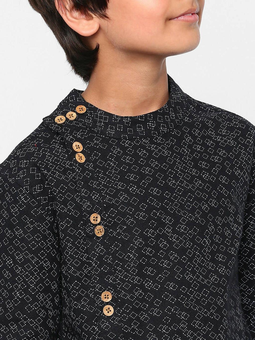 Manet Ethnic Full Sleeves Triangel Printed Shirt - Black