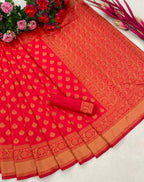 DEIANA'S Beautiful Designer Golden zari Soft Lichi Silk Saree - Pink