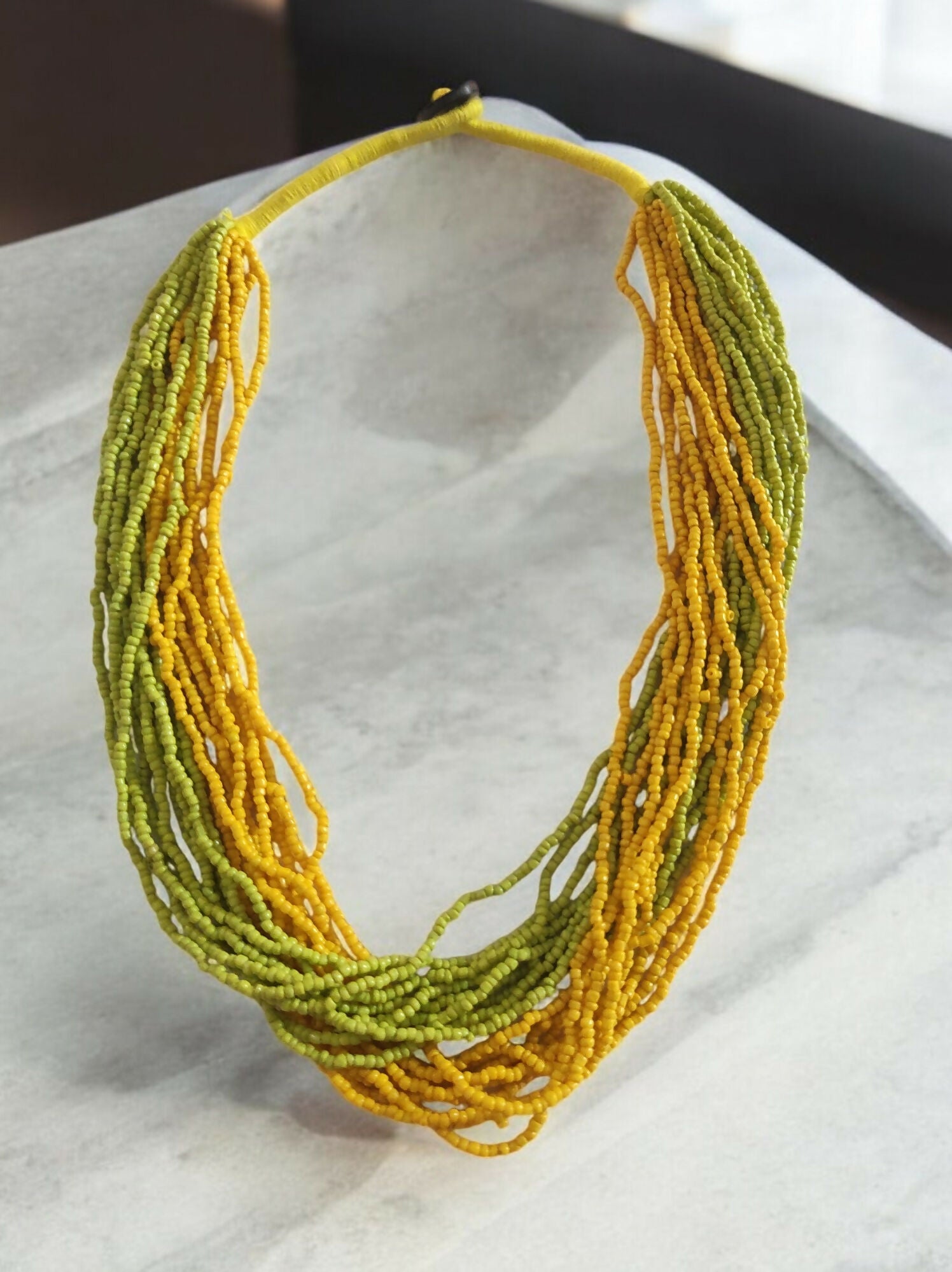 Inhanns Handmade Beaded Multilayer Necklace, 20 Layers - Neon Green & Yellow