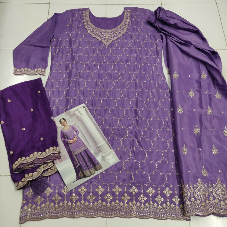 Vastranavya Exquisite Lavender Heavy Chinon with Embroidered & Sequins Work Salwar Suits