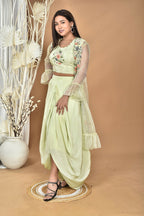 Morchari Women Hand Embroidery Crop Top-Light Green