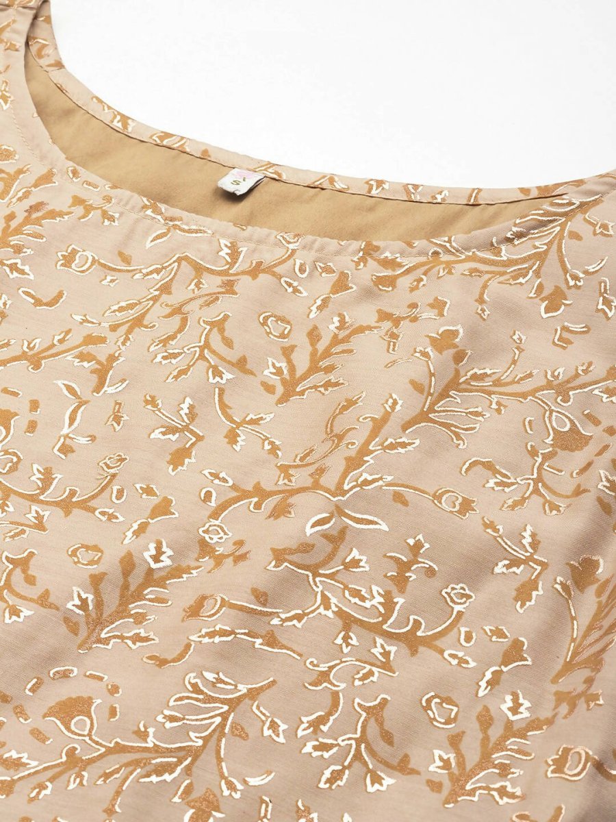 Ahalyaa Women Floral Printed Top with Palazzos - Tan Color