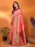 Joban Fashion Banarasi Peach Small Butti Soft Silk Saree - Distacart