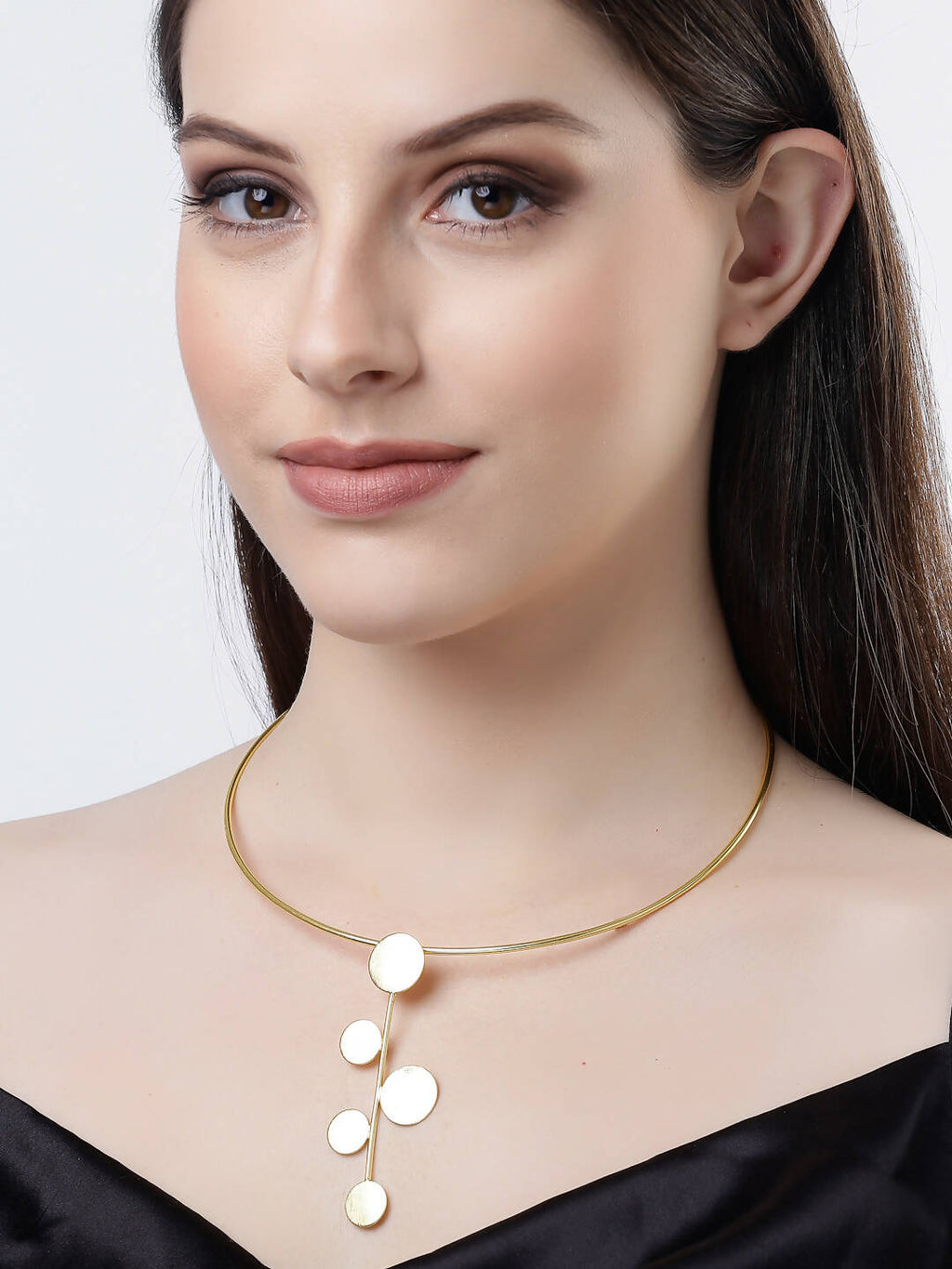 NVR Women Gold-Polished Circular Choker Necklace