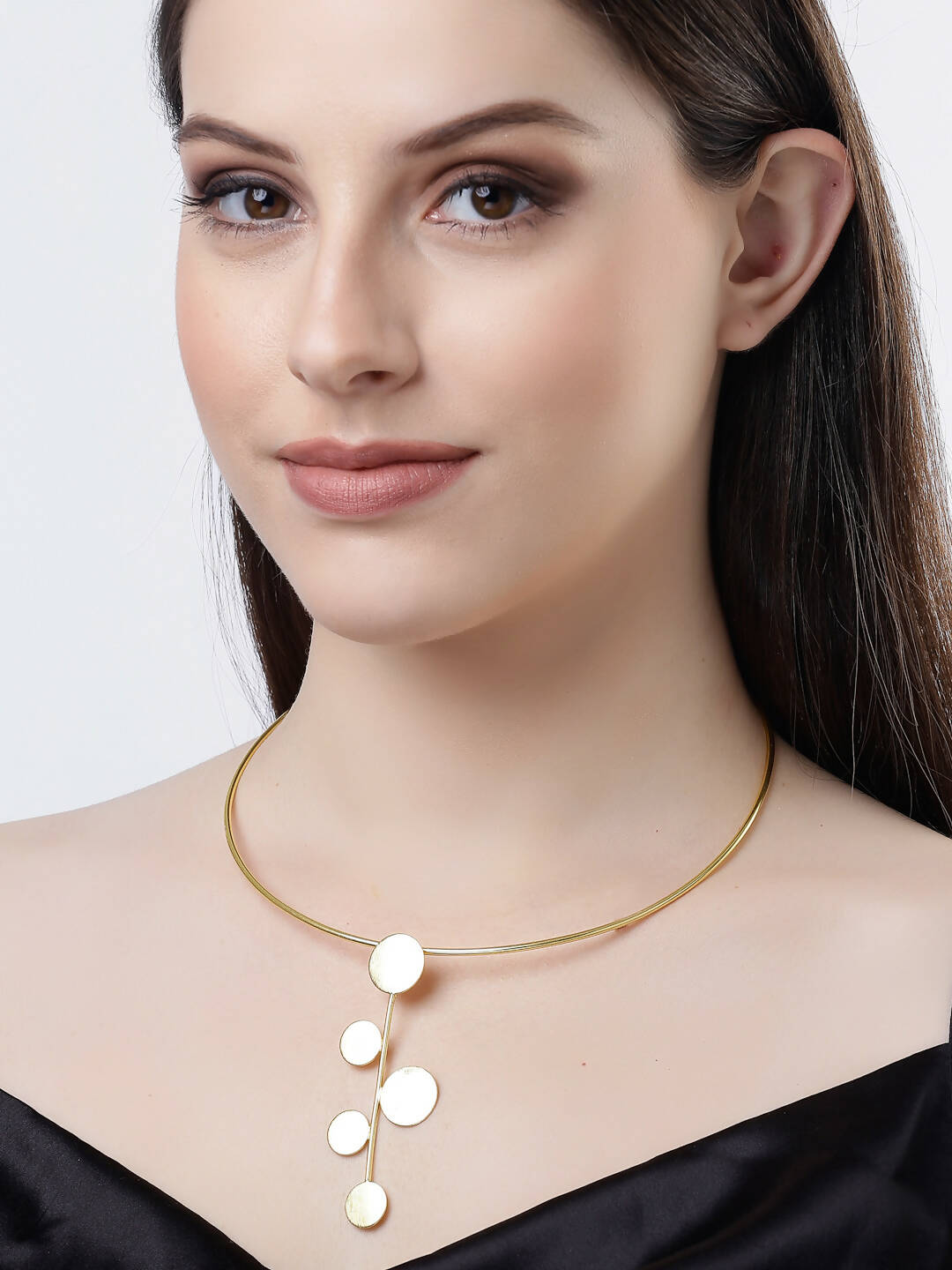 NVR Women Gold-Polished Circular Choker Necklace