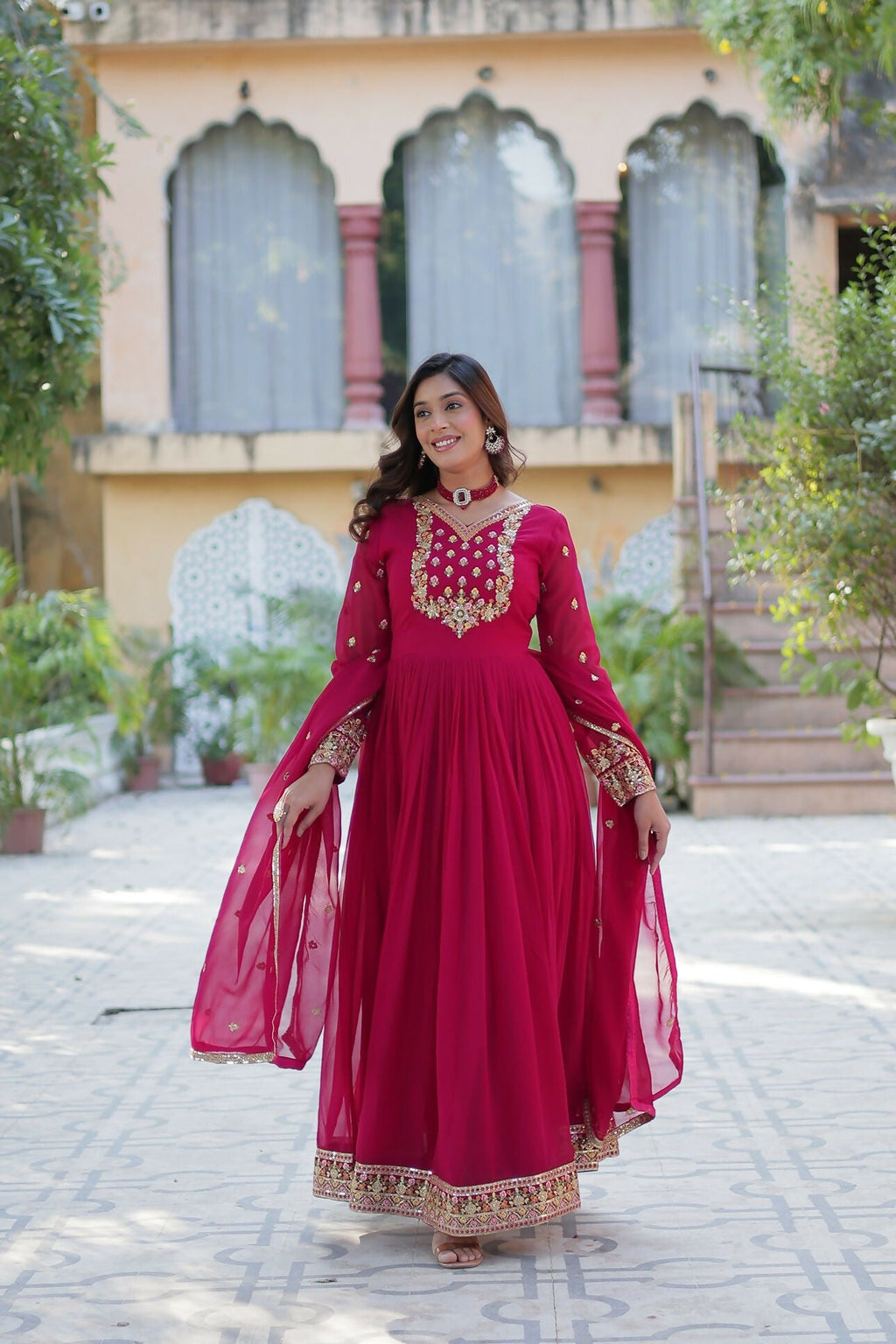 Joban Fashion Pink Georgette Sequence Embroidery Work Kurta Set - Distacart