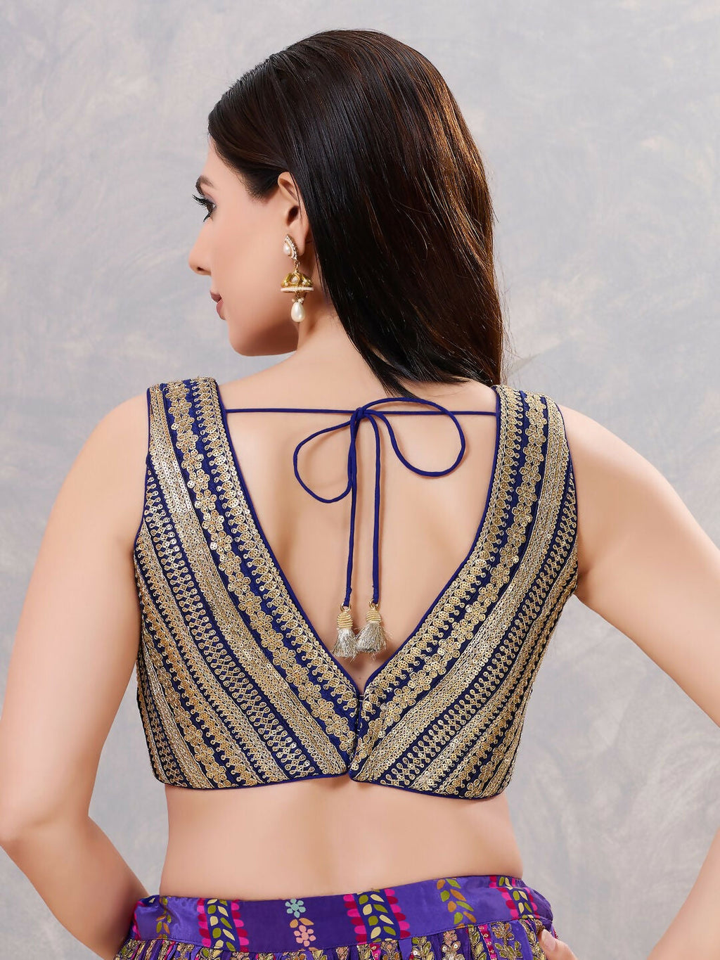 Joban Fashion Women Sequin Navy-Blue Stitched Blouse