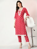 Myshka Women's Pink Printed Kurta With Trousers