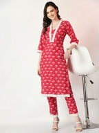 Myshka Women's Pink Printed Kurta With Trousers
