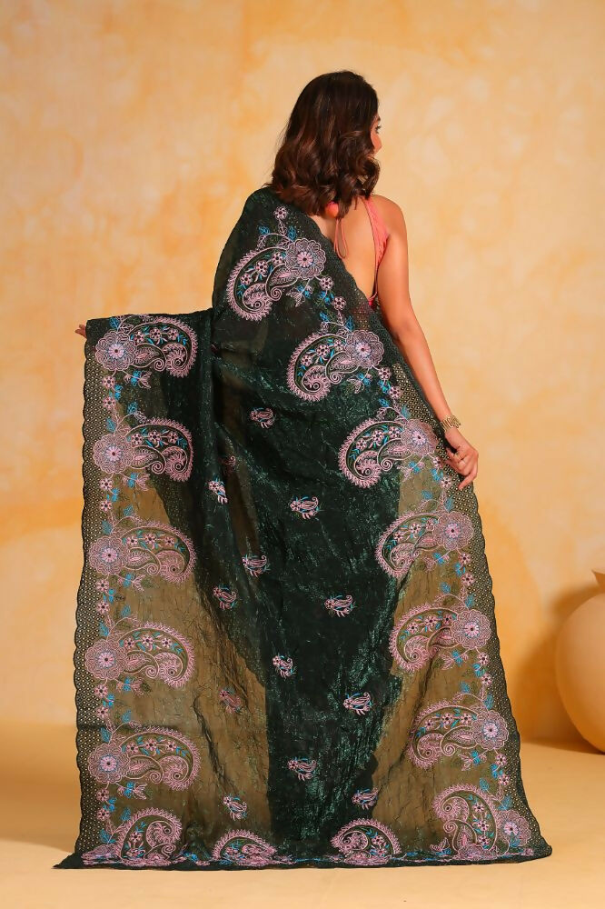 Vamsee Suhanisha Green Korean Shimmer Silk Saree
