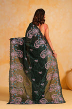 Vamsee Suhanisha Green Korean Shimmer Silk Saree