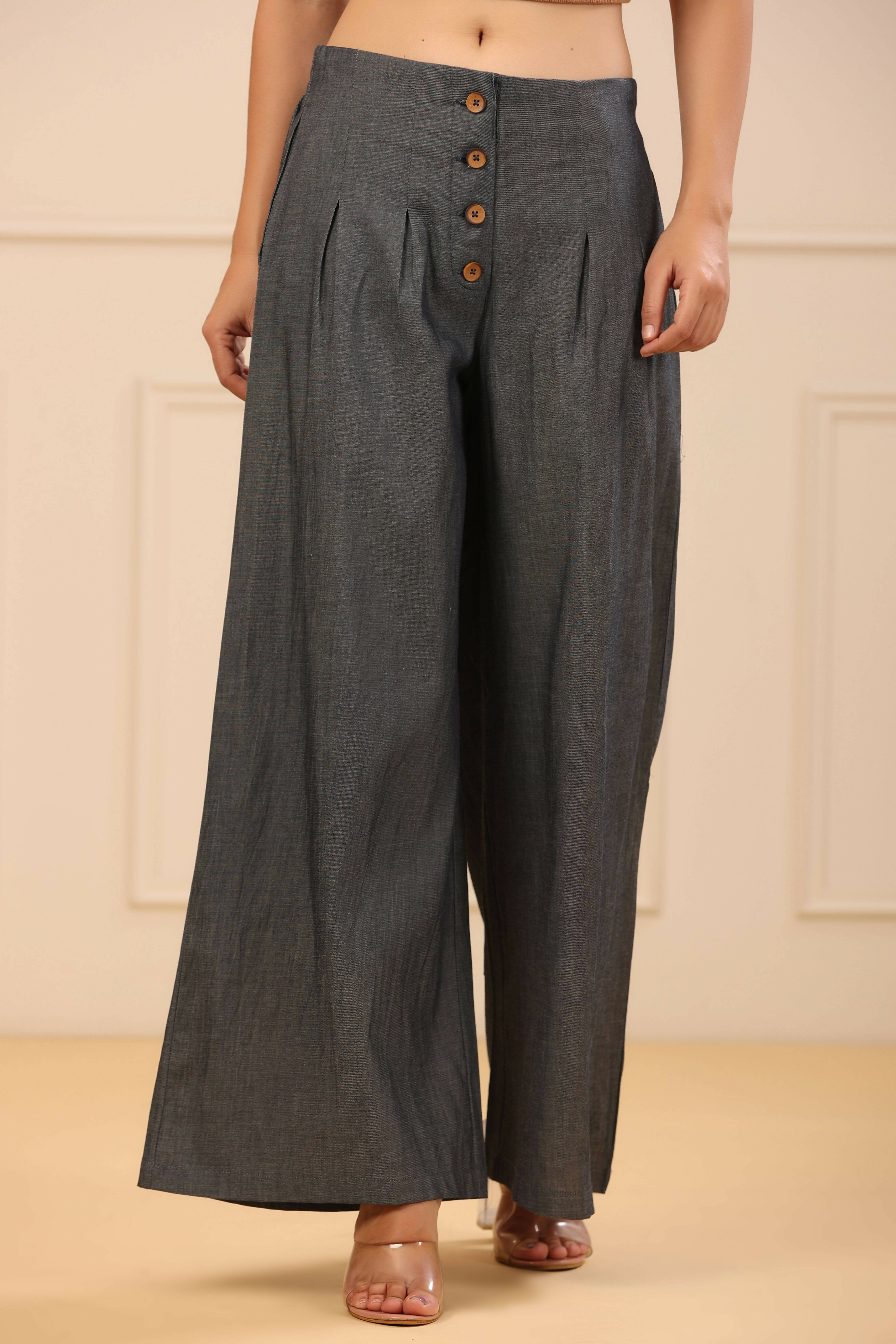 Juniper Women's Grey Denim Solid Flared Pant/Slim Pant - Distacart
