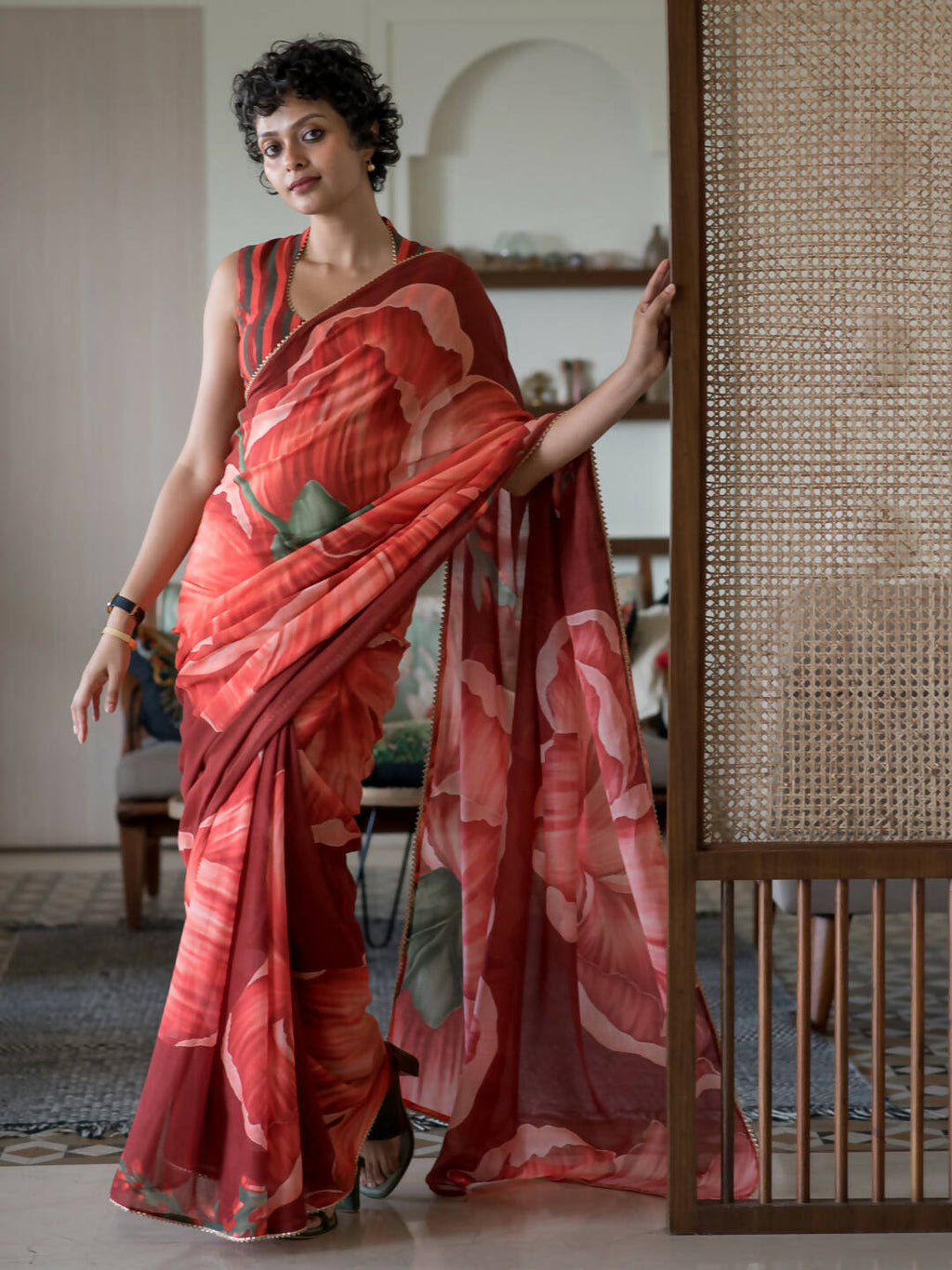 Suta Maroon Floral Pure Cotton Saree - Distacart