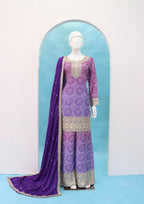 Anaita Lavender Digital print with Embroidered Silk Stitched Plazo Suit(Free Size) - Distacart