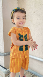 Mhyssa Motto Yellow and Red Half Sleeve T-shirt With Shorts Set For Kids