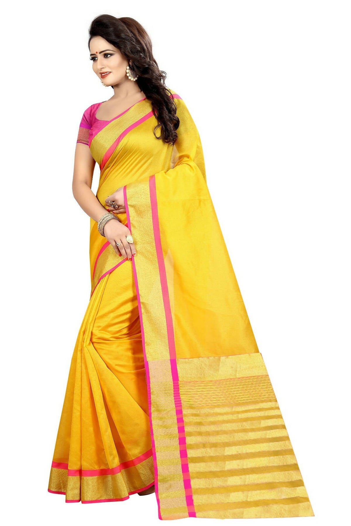 Vamika Yellow Cotton Silk Weaving Saree (Mastani Weaving Gold) - Distacart