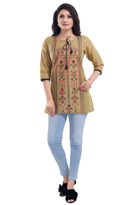 Snehal Creations Luxurious Fine Gold Cotton Silk Short Tunic Top