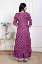 Miravan Magenta Embroidered Cotton Kurta with Palazzo and Dupatta