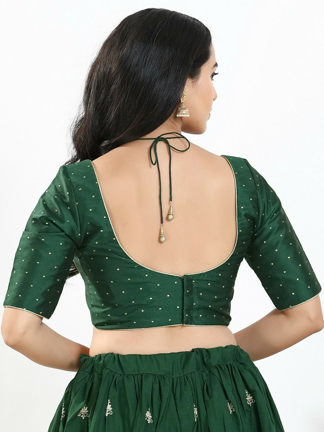 Joban Fashion Bottle Green Brocade Padded Blouse With Sweetheart Neck Elbow Sleeves - Distacart