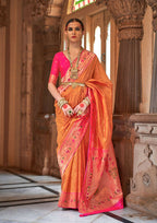 Orange Soft V.P. Silk Magnum Finish, Weaving, Golden Zari Paithani Silk Saree - Rath Kadampalli