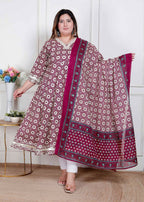 Miravan Plus Size Women'S Cream Embroidered Cotton Anarkali Kurta And Dupatta - Distacart