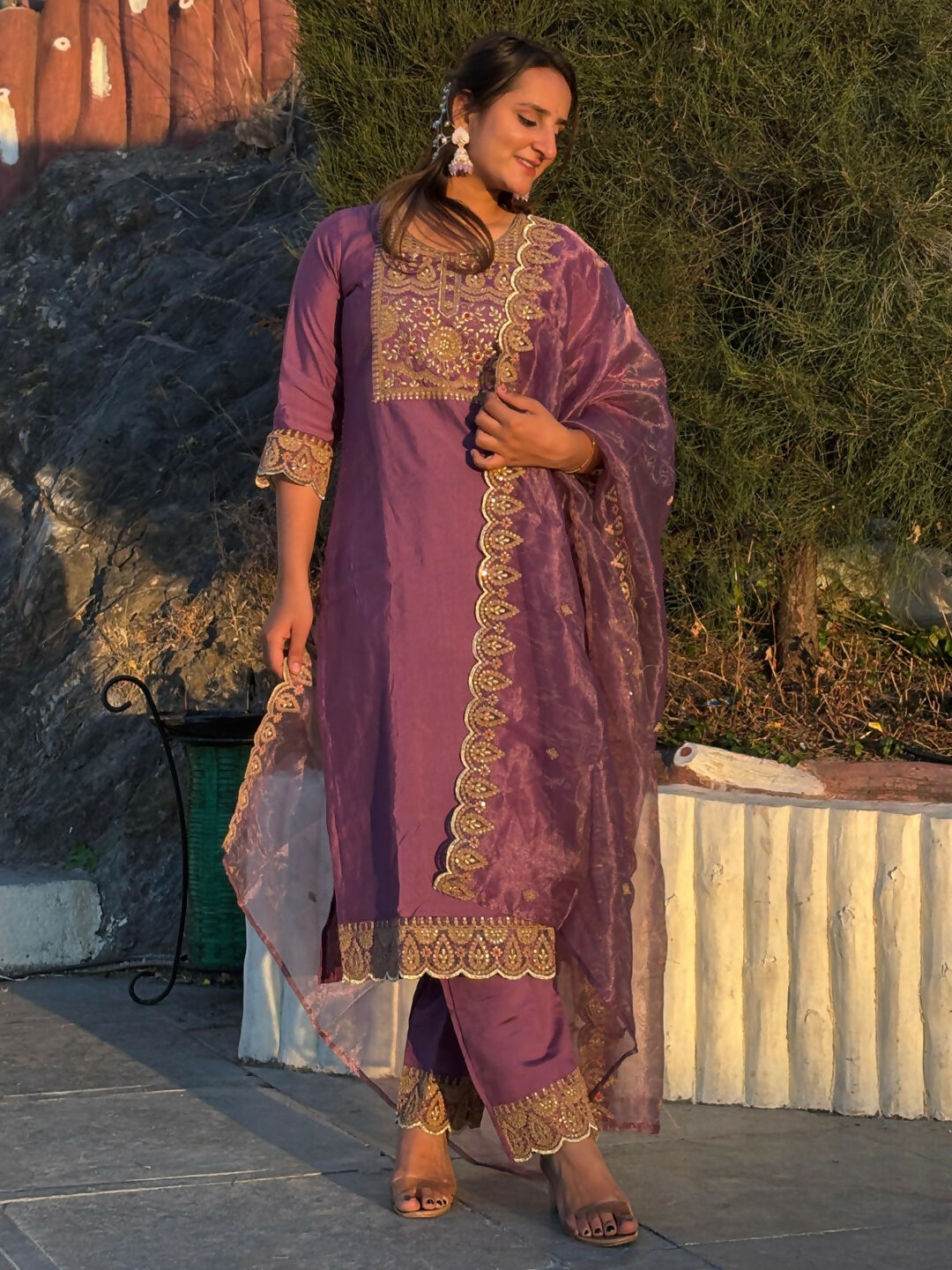 Vellora Dusty Mauve Silk Blend Stylish Embroidered Salwar Suit