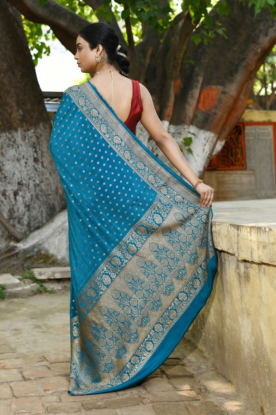 Joban Fashion Peacock Crepe Chiffon Pure Handloom Banarasi Silk Saree