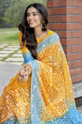 Vamsee Srivani Chikankari Yellow Organza Silk Saree