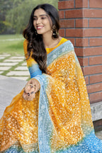 Vamsee Srivani Chikankari Yellow Organza Silk Saree