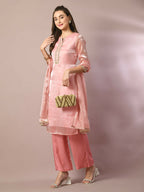 Myshka Women's Pink Solid Straight Party Kurta Set With Dupatta