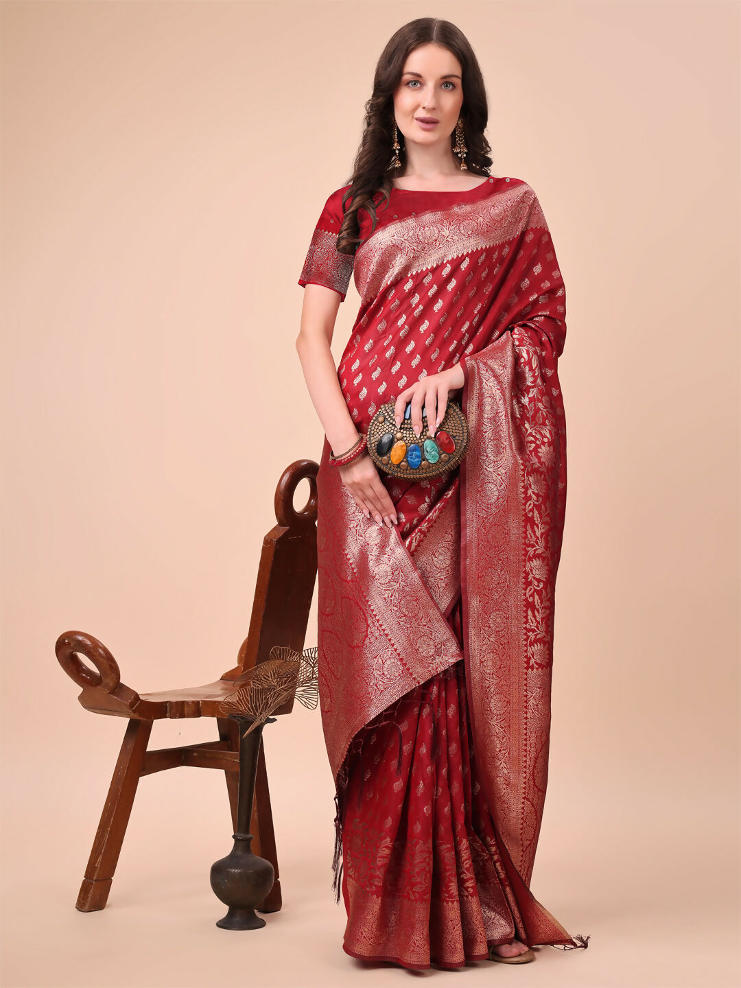 Shree Shyam Fashion Lichi Silk Red Saree - Distacart