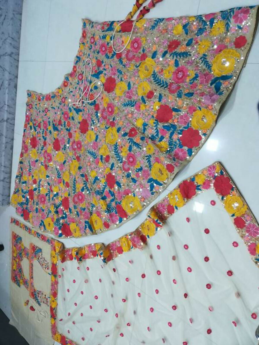 Jyoti Fashion Multicolor Thread & 5mm Sequence Embroidery Georgette Lehenga Choli with Dupatta