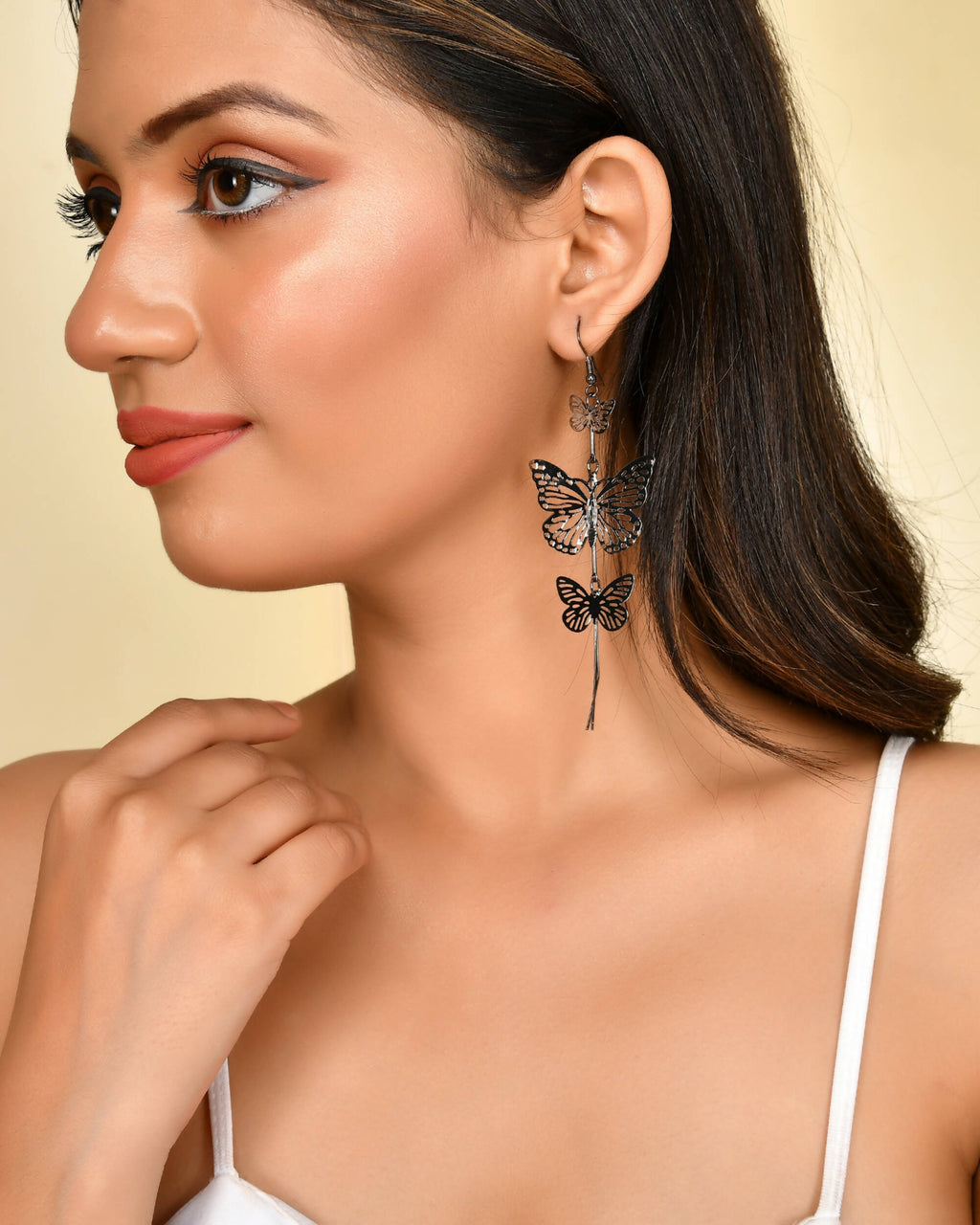 VOJ Women Rhodium-Plated Butterfly style Stainless Steel Drops & Danglers Earrings - Distacart