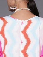 Ahalyaa White & Pink Zig Zag Striped Basic Jumpsuit - Distacart