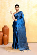 Piyari Fashion Women's Blue Dual Tone Organic Tissue Saree With Blouse Piece - Distacart
