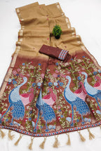 Vastranavya Cream Muga Cotton Meenakari & Azarakh Pallu Saree with Contrast Blouse - Distacart