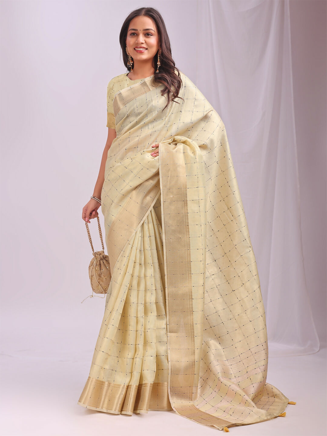 Shree Shyam Fashion Organza Gold Saree - Distacart
