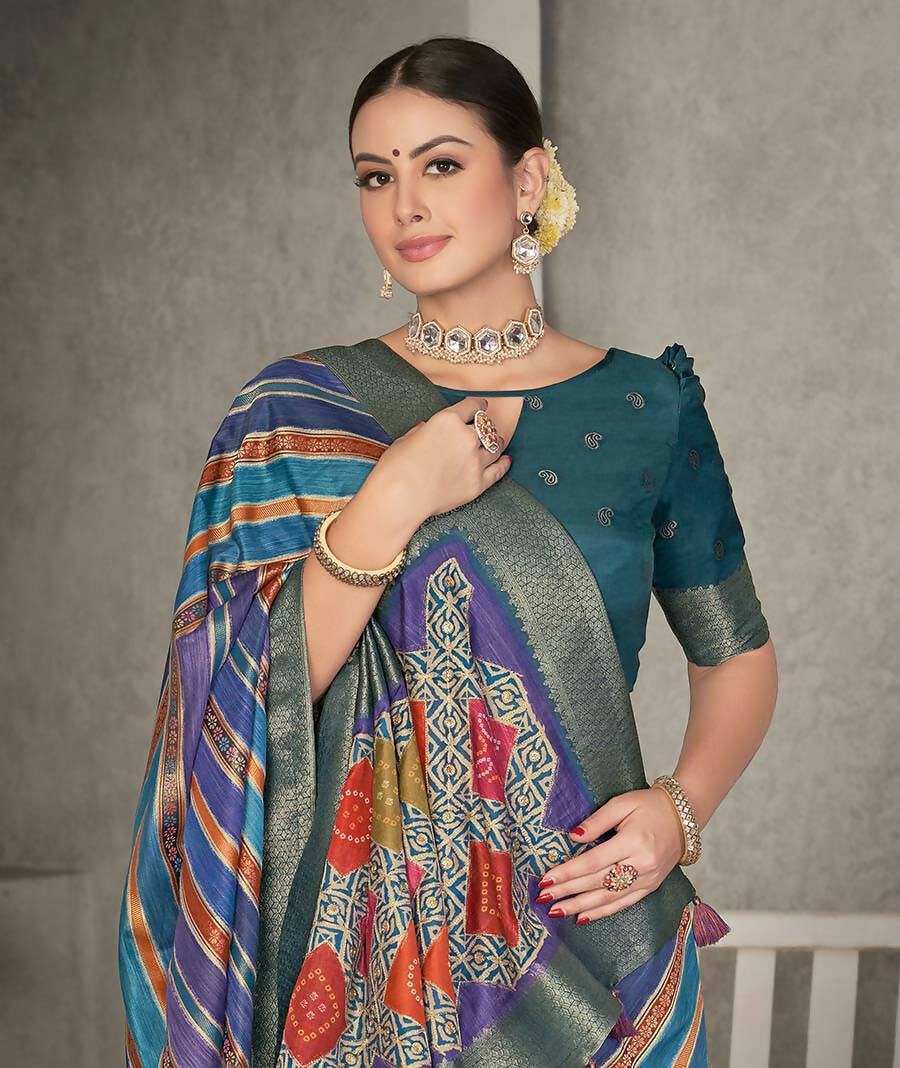 Blue Rangkat Tussar Silk Woven Design Saree with Unstitched Blouse - Mohmanthan Eshani
