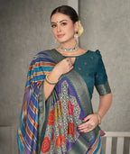 Blue Rangkat Tussar Silk Woven Design Saree with Unstitched Blouse - Mohmanthan Eshani