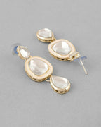 VOJ Kundan Studded Silver Plated White Color Jewellery Set with MaangTikka