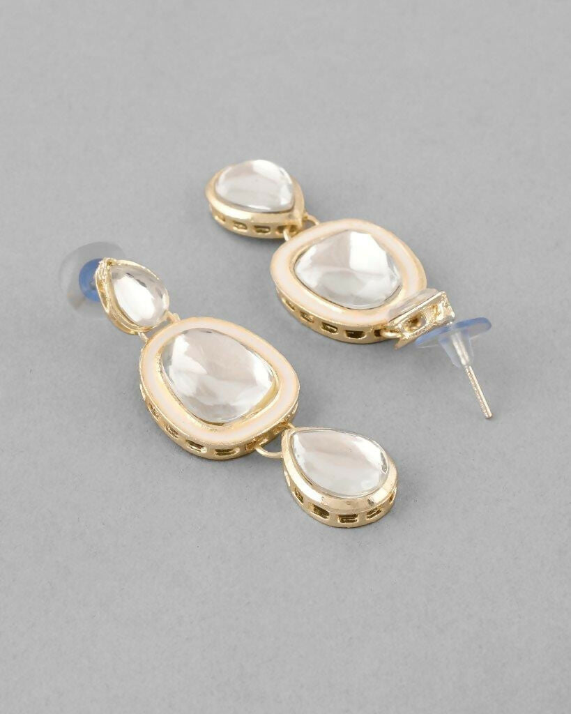 VOJ Kundan Studded Silver Plated White Color Jewellery Set with MaangTikka