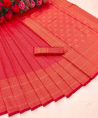 DEIANA'S Beautiful Designer Golden zari Soft Lichi Silk Saree - Red